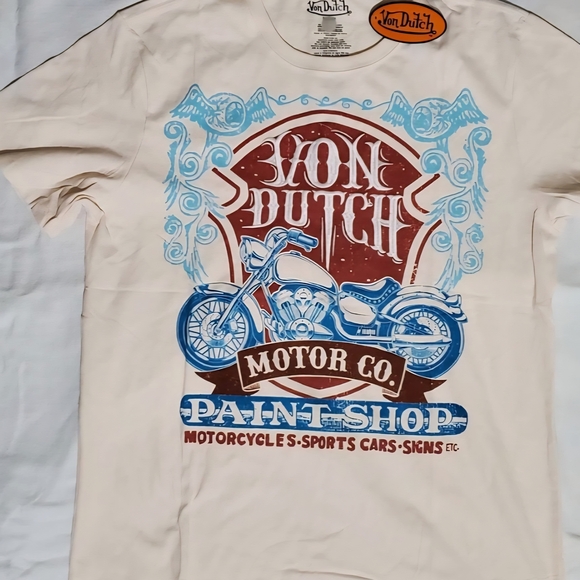 Von Dutch Cream and Blue Motorcycle Graphic Tee - Picture 1 of 2